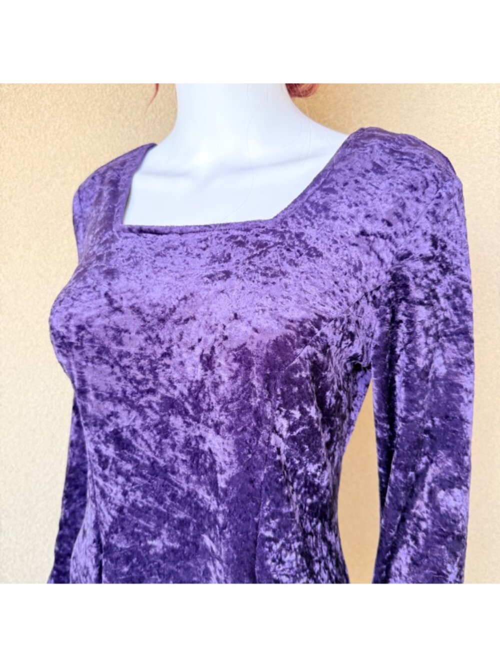 Vintage 90s Purple Crushed Velvet Skater Mini Dress - Picture 3 of 10